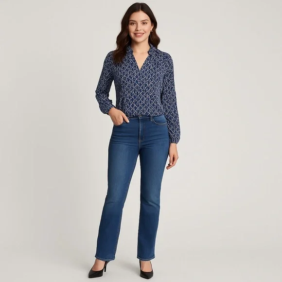 ✨ SHEIN Navy & White Geometric Print Blouse – Size Small ✨ - Picture 4 of 9